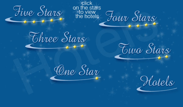 Select from 5 star, 4 star 3 star, 3 star,  2 star,  1 star Hotels